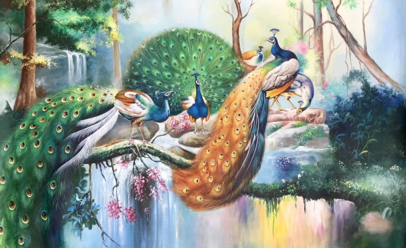 Peacock Painting (ART-6706-110845) - Handpainted Art Painting - 45in X 27in