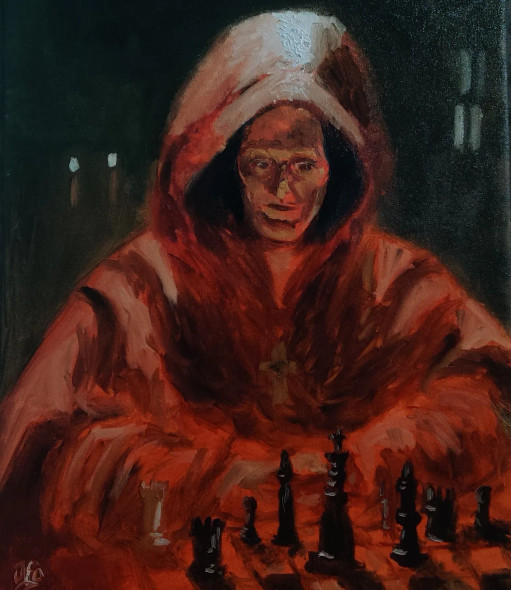 Chess Puzzle (ART-8576-110733) - Handpainted Art Painting - 15in X 19in