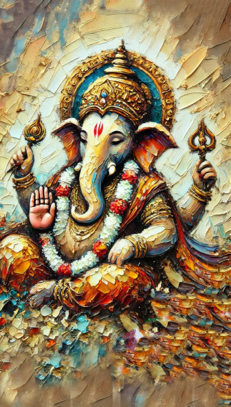 Lord Ganesha (PRT-16747-110762) - Canvas Art Print - 31in X 54in