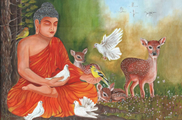 Buddha In Harmony – Meditative Art With Nature's Companions (PRT-8920-111103) - Canvas Art Print - 36in X 24in