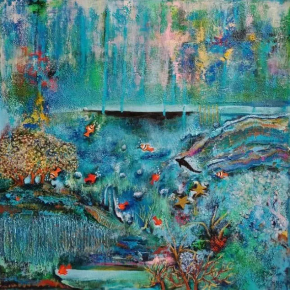 Mystic Waterscape (ART-8034-111094) - Handpainted Art Painting - 20in X 20in