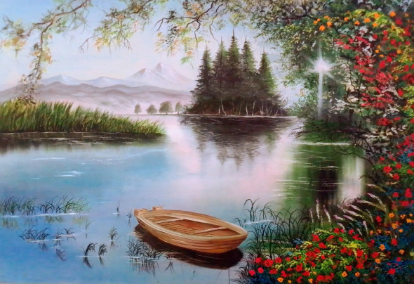Lake Of Love (ART-5868-111185) - Handpainted Art Painting - 35in X 24in