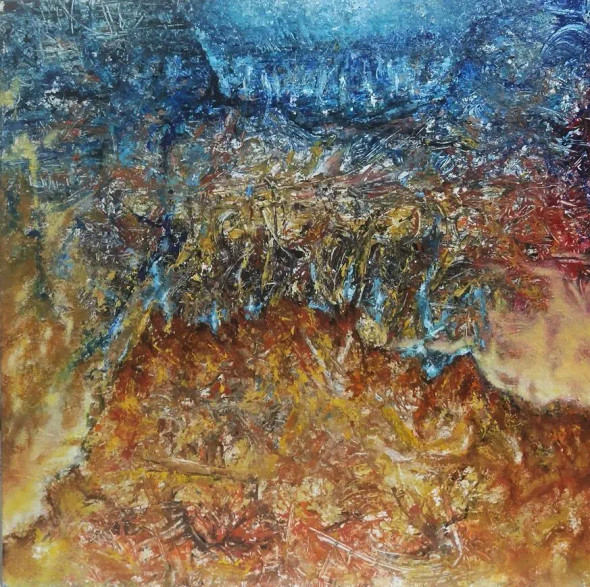 Desirous - 'Red|orange|yellow|green|blue Red|orange|yellow|green|blue''abstract''painting' (ART-1626-111449) - Handpainted Art Painting - 24in X 24in