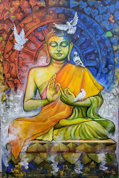 BUDDHA 3 (ART-82-111508) - Handpainted Art Painting - 48in X 72in