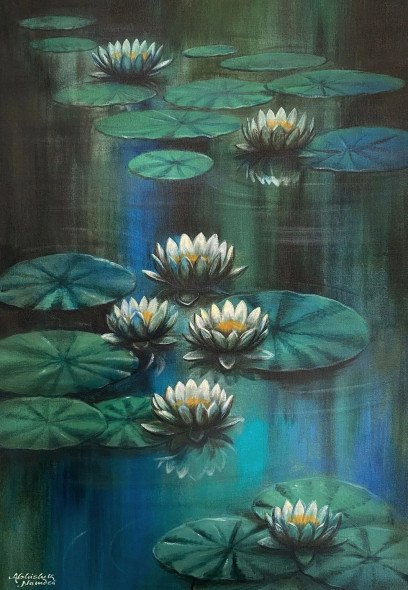 Waterlilies (ART-3512-111510) - Handpainted Art Painting - 22in X 32in