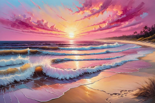 Mystical Beach At Sunrise 01 (PRT-15697-111452) - Canvas Art Print - 48in X 32in