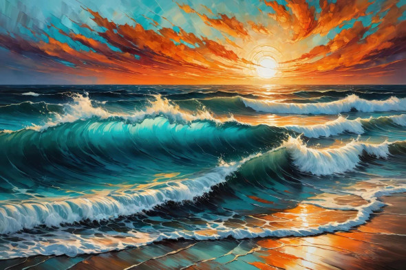 Celestial Ocean At Sunrise 01 (PRT-15697-111455) - Canvas Art Print - 48in X 32in