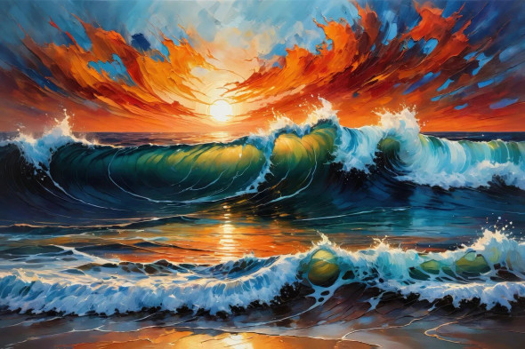 Celestial Ocean At Sunrise 03 (PRT-15697-111457) - Canvas Art Print - 48in X 32in