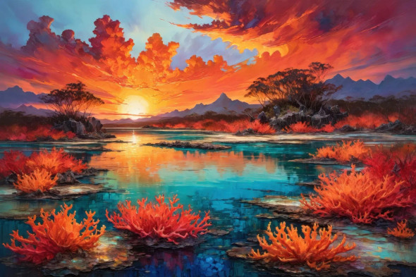 Sunrise Over Luminous Waters 05 (PRT-15697-111424) - Canvas Art Print - 48in X 32in