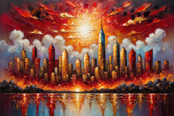 Radiant Skies, Luminous Towers 01 (PRT-15697-111418) - Canvas Art Print - 48in X 32in