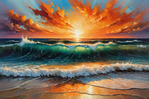Celestial Ocean At Sunrise 06 (PRT-15697-111460) - Canvas Art Print - 48in X 32in