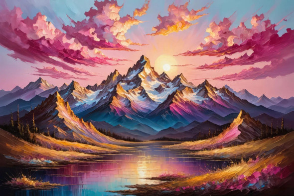 Sunrise Over Golden Peaks 06 (PRT-15697-111407) - Canvas Art Print - 48in X 32in