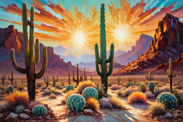 Magical Oasis At Sunset 02 (PRT-15697-111439) - Canvas Art Print - 48in X 32in