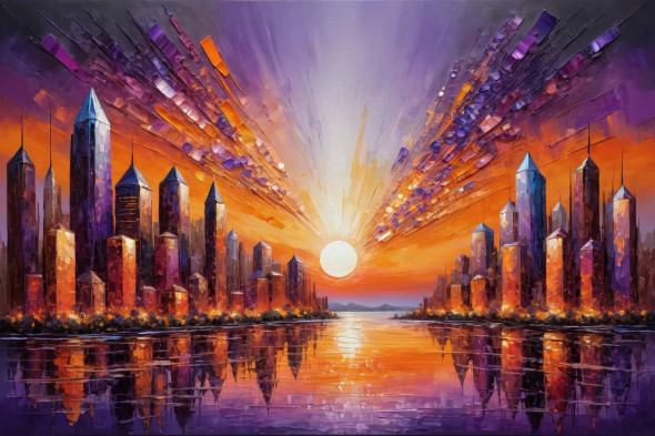 Radiant Skies, Luminous Towers 02 (PRT-15697-111419) - Canvas Art Print - 48in X 32in