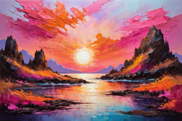 Glowing Shores Under Radiant Skies 01 (PRT-15697-111491) - Canvas Art Print - 48in X 32in