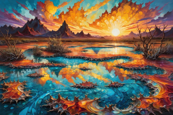 Sunrise Over Luminous Waters 08 (PRT-15697-111427) - Canvas Art Print - 48in X 32in