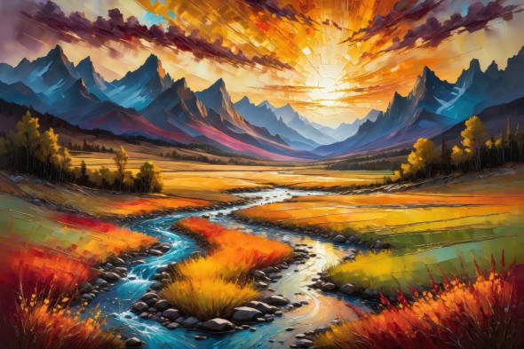 Enchanted Valley At Sunset 04 (PRT-15697-111468) - Canvas Art Print - 48in X 32in