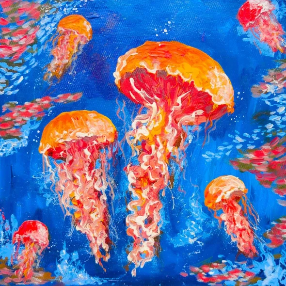 Jellyfish | Secrets Of The Ocean (PRT-16516-111550) - Canvas Art Print - 18in X 18in