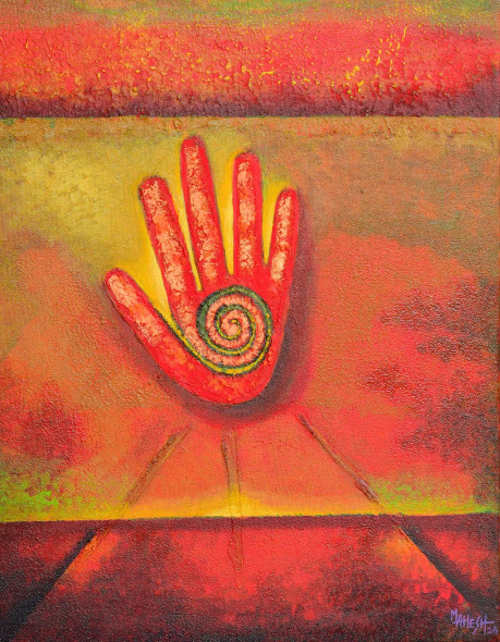 Hand & Spiral, Energy, (273) Spiritual, Healing Abstract (ART-15639-111589) - Handpainted Art Painting - 14in X 18in