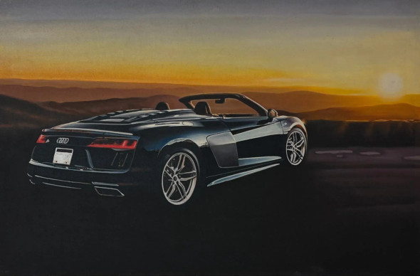 Edge Of Twilight: Audi At Sunset (ART-16907-111753) - Handpainted Art Painting - 36in X 24in
