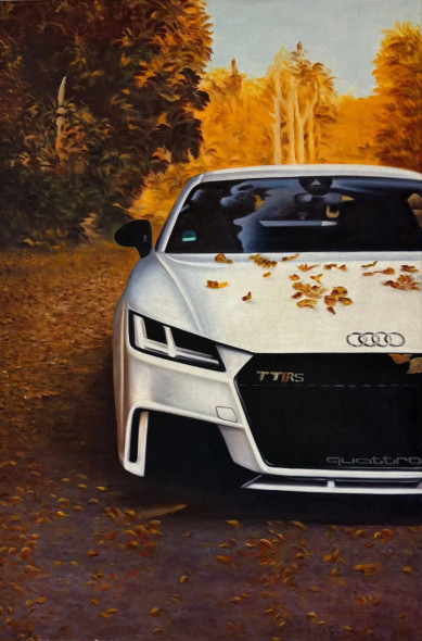 Autumn Elegance: Audi In The Golden Field (ART-16907-111751) - Handpainted Art Painting - 24in X 36in