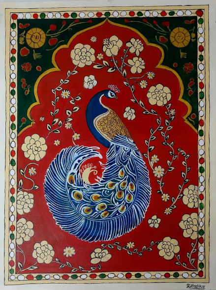 Madhubani Painting (ART-17026-111761) - Handpainted Art Painting - 12in X 16in