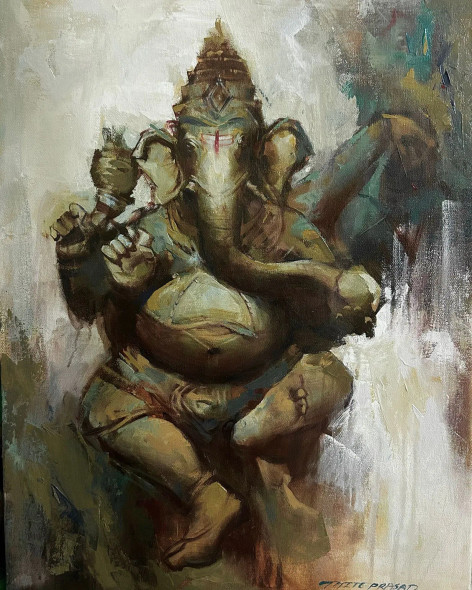 Ganesha (ART-16674-111772) - Handpainted Art Painting - 18in X 24in