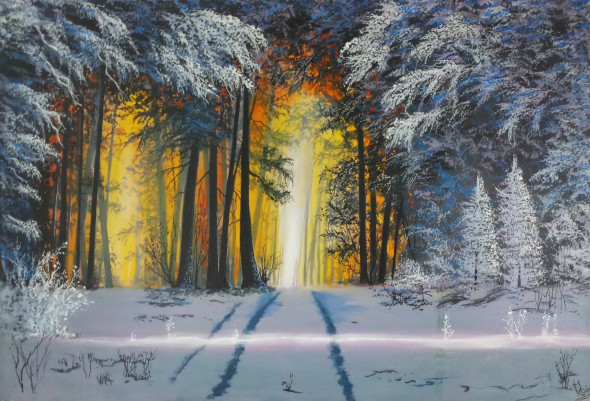 Sparkling Winter (ART-5868-111886) - Handpainted Art Painting - 35in X 24in