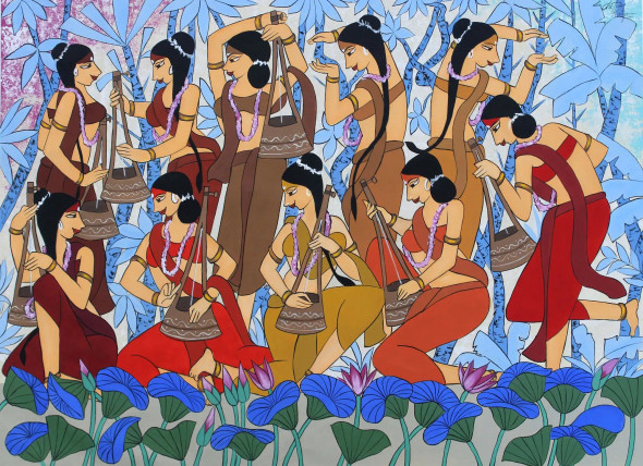 Musicians (ART-3324-111833) - Handpainted Art Painting - 66in X 44in