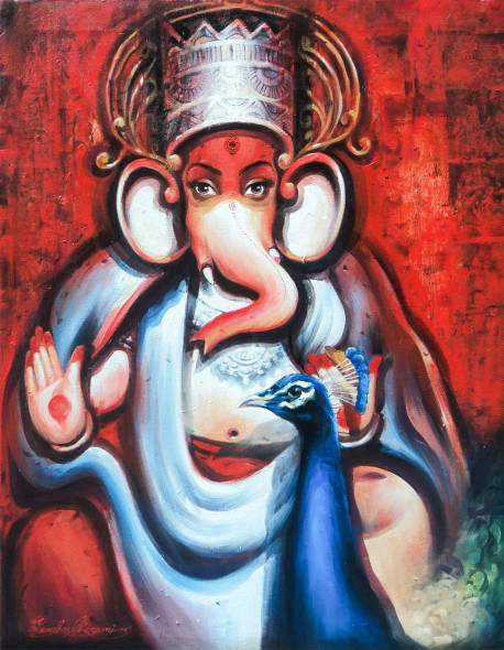 GANAPATI 2 (ART-17072-112021) - Handpainted Art Painting - 30in X 35in