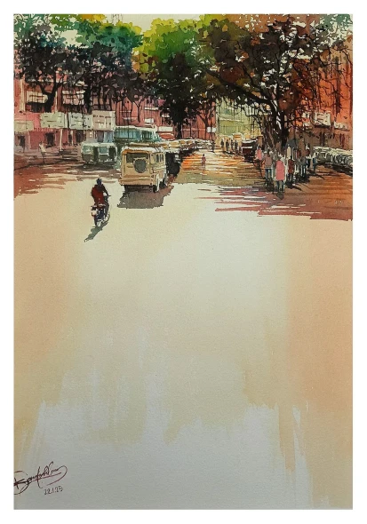 Morning Hustle And Bustle (ART-8116-112106) - Handpainted Art Painting - 11in X 15in