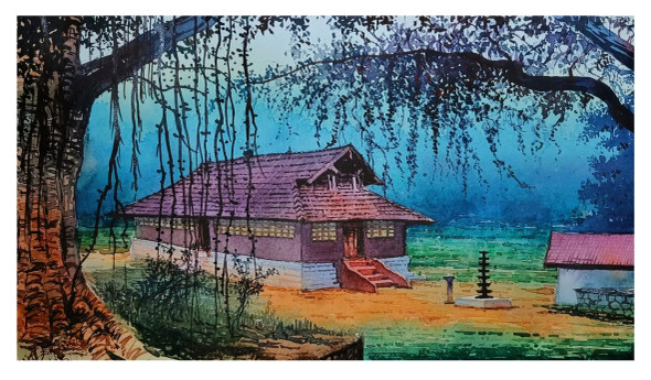 Temple Of India (ART-8116-112110) - Handpainted Art Painting - 9in X 16in