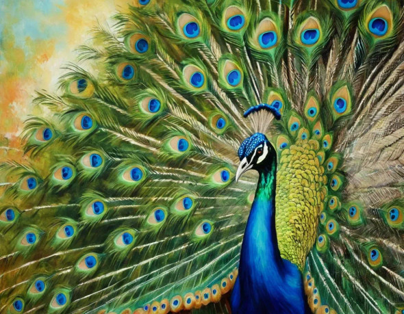 Nature's Treasure- Peacock Painting Vastu (ART-3319-112267) - Handpainted Art Painting - 36in X 30in