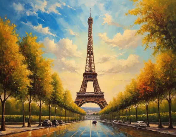 Effiel Tower Nature's Heaven Scenery Landscape Painting (ART-3319-112253) - Handpainted Art Painting - 36in X 24in