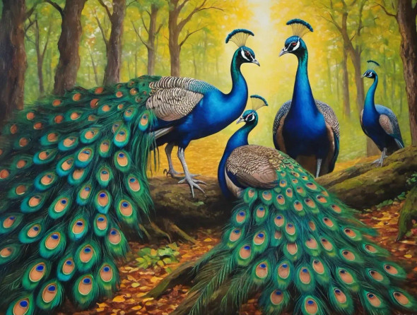 Peacock Painting- Nature's Treasure. (ART-3319-112260) - Handpainted Art Painting - 36in X 30in