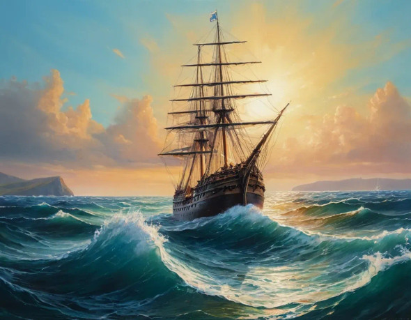 Ocean Ships Sceascape Landscape Painting (ART-3319-112282) - Handpainted Art Painting - 40in X 30in