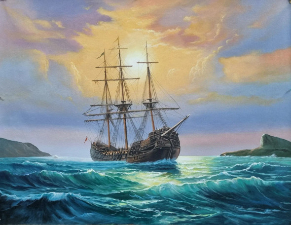 HEAVEN OCEAN SHIPS SEASCAPE LANDSCAPE PAINTING (ART-3319-112284) - Handpainted Art Painting - 40in X 30in