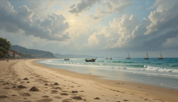 Beach (PRT-8991-112355) - Canvas Art Print - 60in X 34in