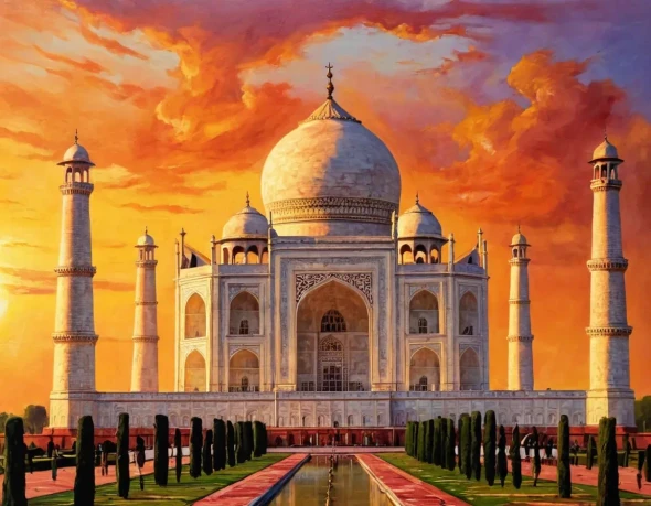 Tajmahal Painting- Heaven On Earth (ART-3319-112319) - Handpainted Art Painting - 40in X 30in