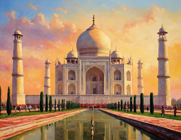 Tajmahal Painting- Heaven On Earth (ART-3319-112318) - Handpainted Art Painting - 48in X 36in