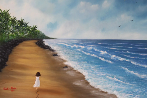 Sea Beach (ART-976-112328) - Handpainted Art Painting - 36in X 24in