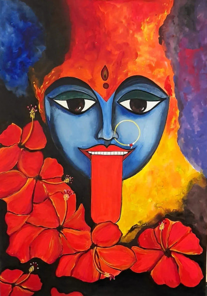 Maa Kali (ART-17065-112299) - Handpainted Art Painting - 12in X 16in