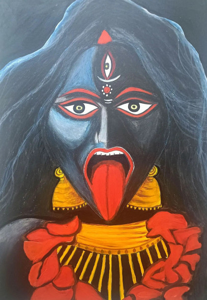 Maa Kali (ART-17065-112300) - Handpainted Art Painting - 12in X 16in