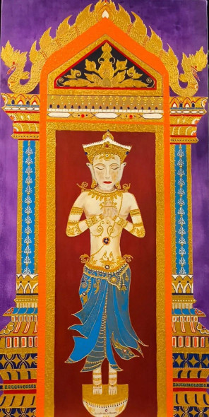 Thai Dwarpala (ART-8743-112336) - Handpainted Art Painting - 24in X 36in
