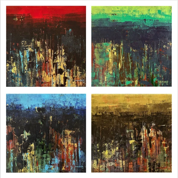 Untitled_0029 (Set Of 4) (ART-8069-112414) - Handpainted Art Painting - 18in X 18in