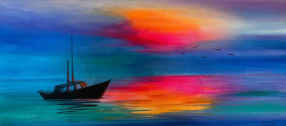 Colorful Sunset (ART-3512-112401) - Handpainted Art Painting - 27in X 12in