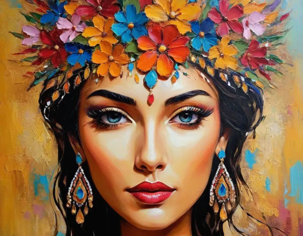 Exotic Figure Painting (ART-3319-112431) - Handpainted Art Painting - 48in X 30in