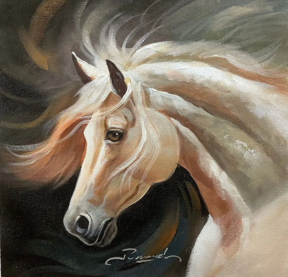 BEAUTIFUL HORSE PAINTING (ART-3319-112430) - Handpainted Art Painting - 24in X 24in