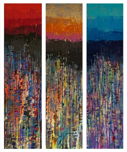 Magical Sprinkles-Triptych (ART-8069-112411) - Handpainted Art Painting - 36in X 48in