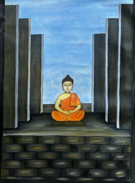 BUDDHA (ART-8224-112408) - Handpainted Art Painting - 21in X 29in